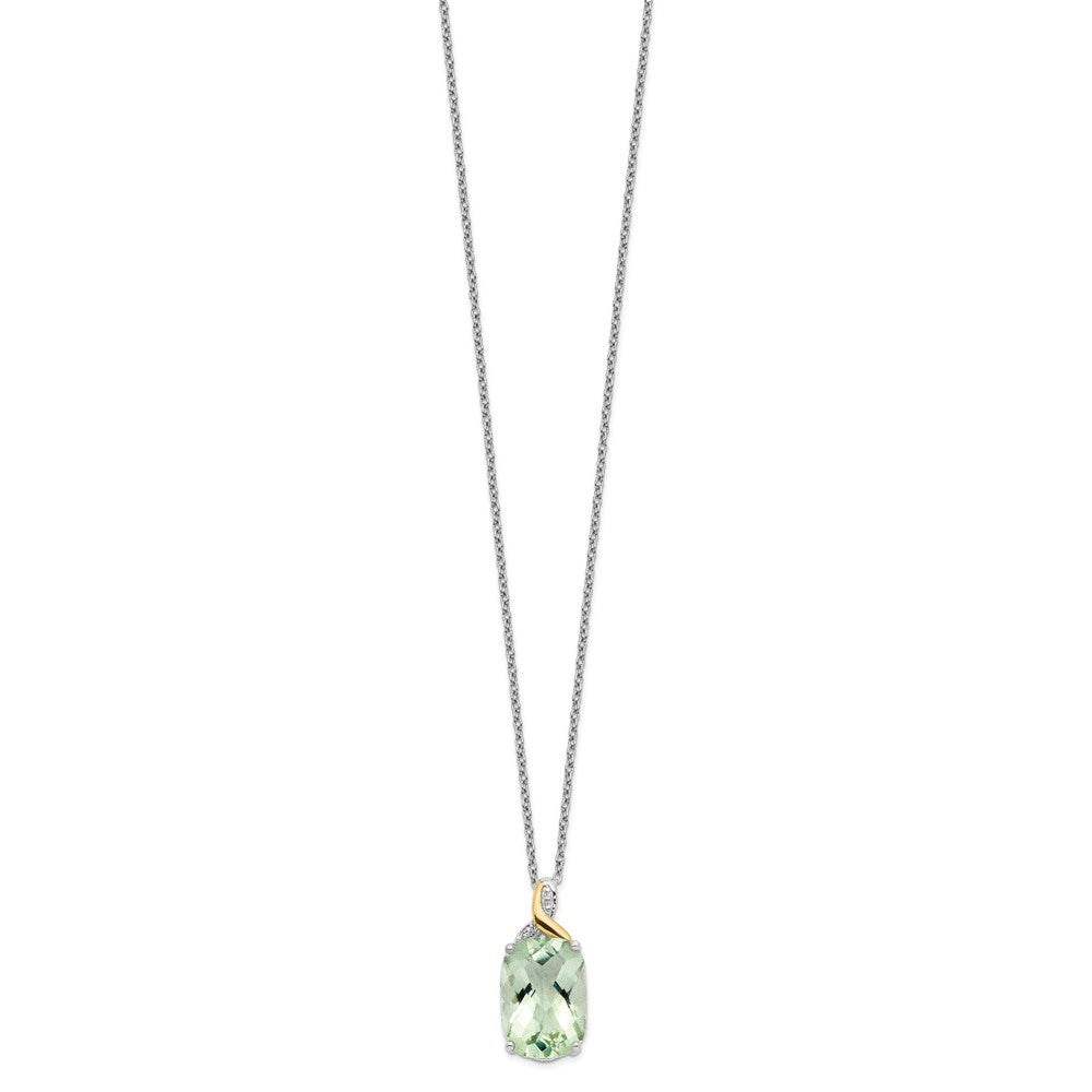 Brilliant Gemstones Sterling Silver with 14K Accent Rhodium-plated Green Quartz and Diamond 18 Inch Necklace with 2 Inch Extender