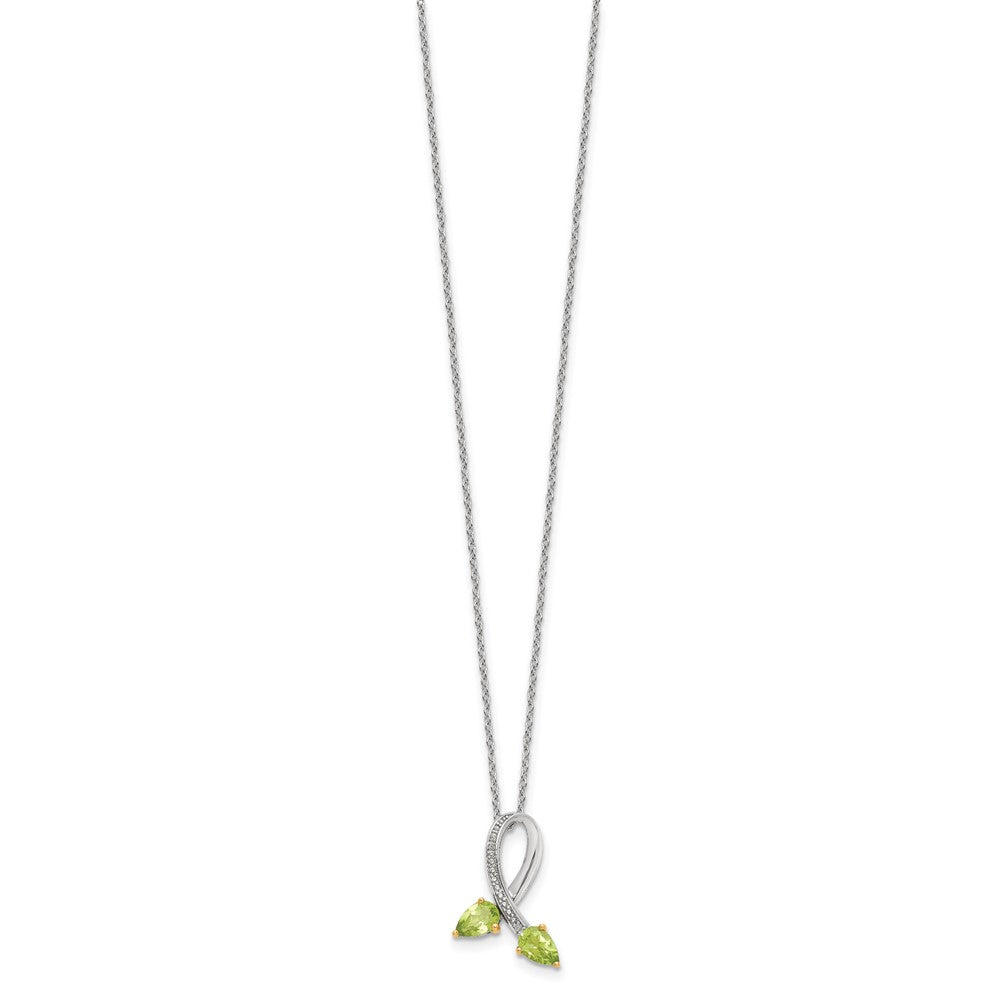 Brilliant Gemstones Sterling Silver with 14K Accent Rhodium-plated Peridot and Diamond 18 Inch Necklace with 2 Inch Extender