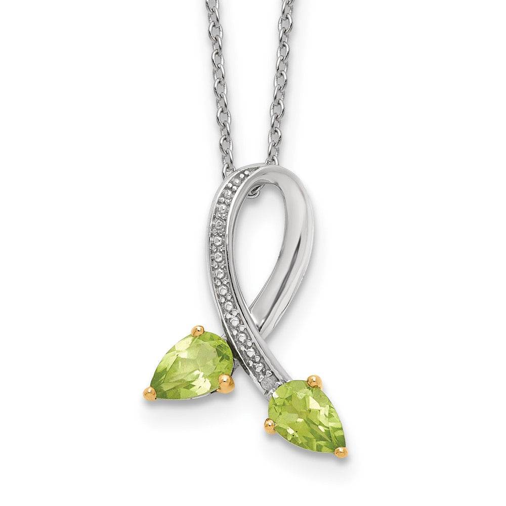 Brilliant Gemstones Sterling Silver with 14K Accent Rhodium-plated Peridot and Diamond 18 Inch Necklace with 2 Inch Extender