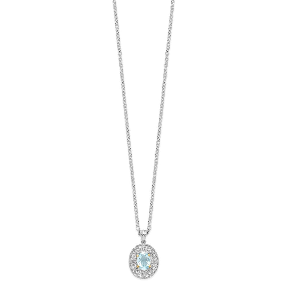 Brilliant Gemstones Sterling Silver with 14K Accent Rhodium-plated Sky Blue Topaz and Diamond 18 Inch Necklace with 2 Inch Extender