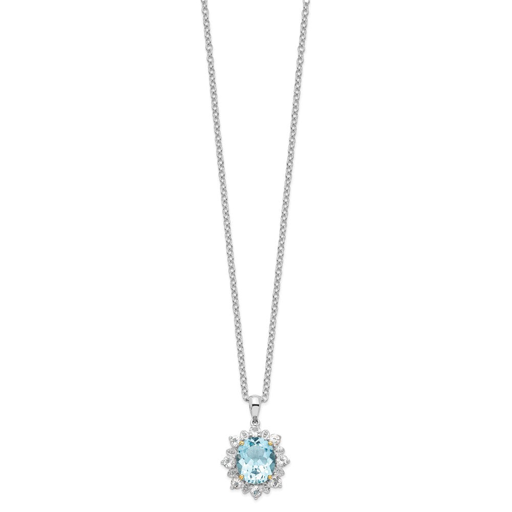 Brilliant Gemstones Sterling Silver with 14K Accent Rhodium-plated Sky Blue Topaz and White Topaz 18 Inch Necklace with 2 Inch Extender