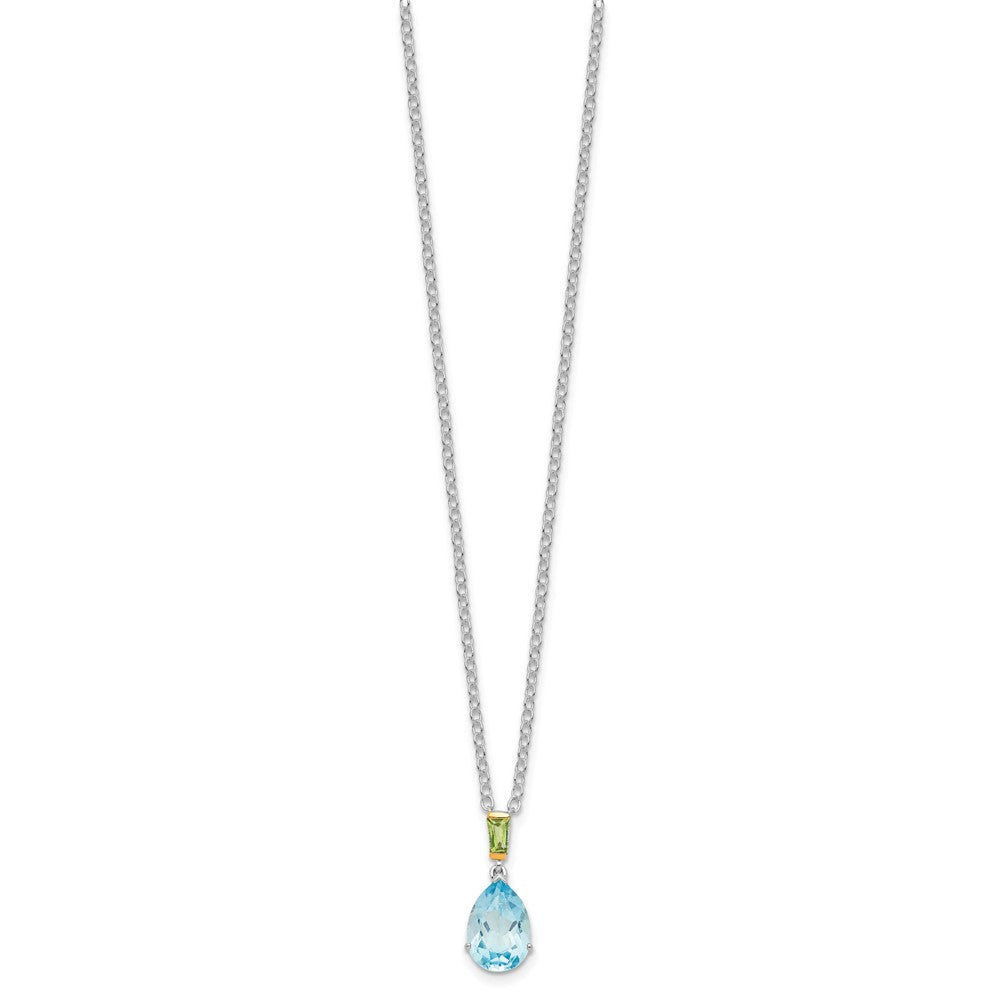 Brilliant Gemstones Sterling Silver with14K Accent Rhodium-plated Sky Blue Topaz and Peridot 18 Inch Necklace with 2 Inch Extender