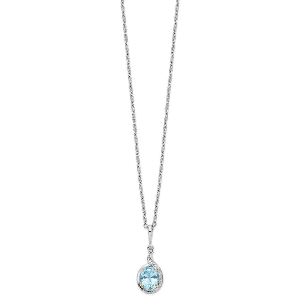 Brilliant Gemstones Sterling Silver with 14K Accent Rhodium-plated Sky Blue Topaz and Diamond 18 Inch Necklace with 2 Inch Extender