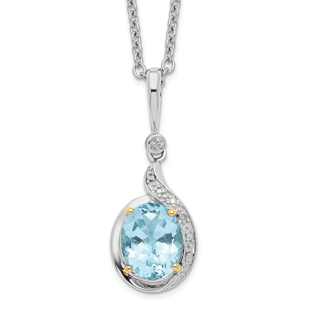 Brilliant Gemstones Sterling Silver with 14K Accent Rhodium-plated Sky Blue Topaz and Diamond 18 Inch Necklace with 2 Inch Extender