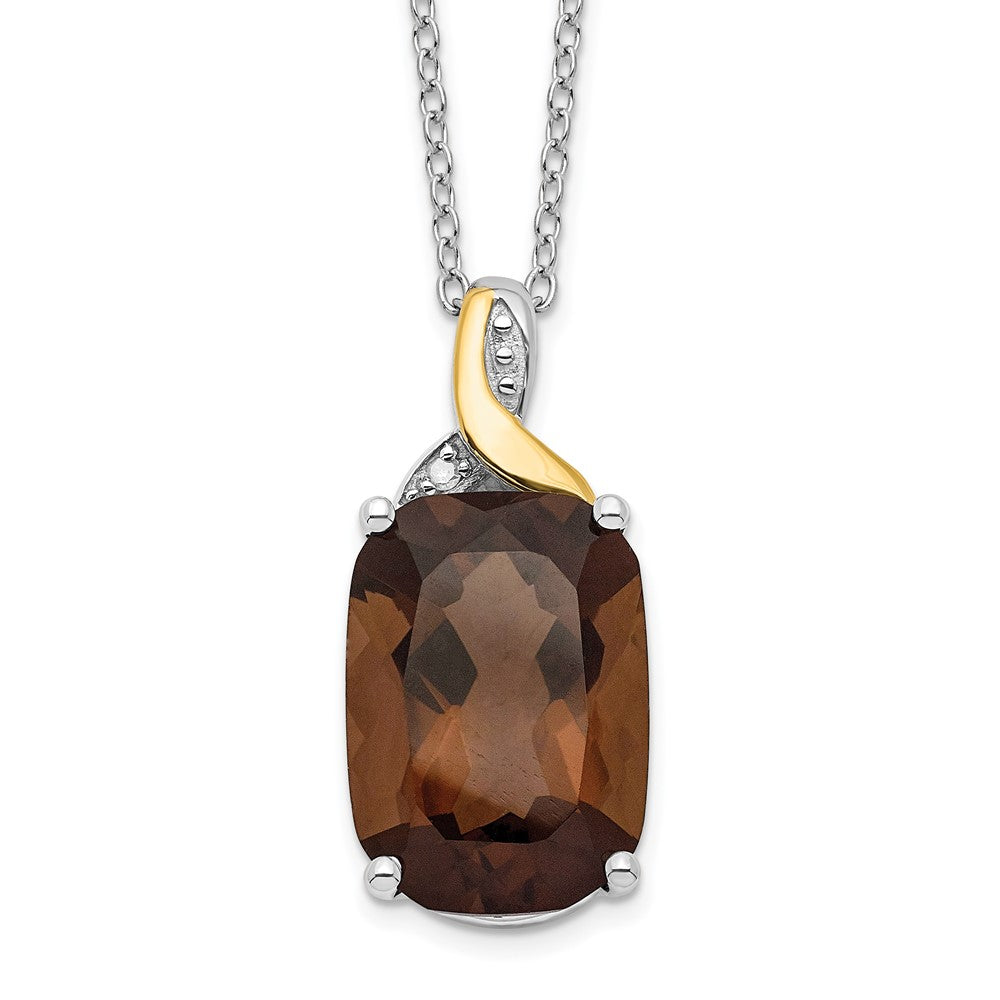 Brilliant Gemstones Sterling Silver with 14K Accent Rhodium-plated Smoky Quartz and Diamond 18 Inch Necklace with 2 Inch Extender