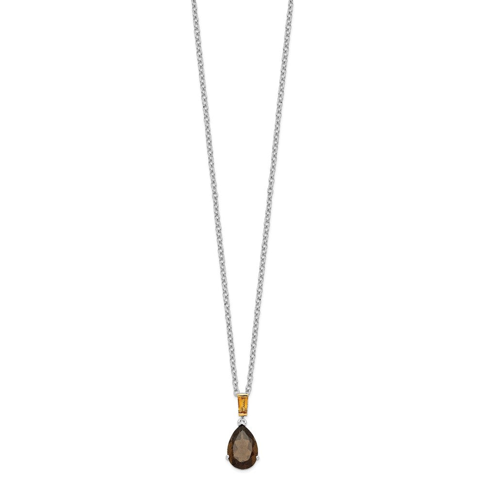 Brilliant Gemstones Sterling Silver with 14K Accent Rhodium-plated Smoky Quartz and Citrine Necklace