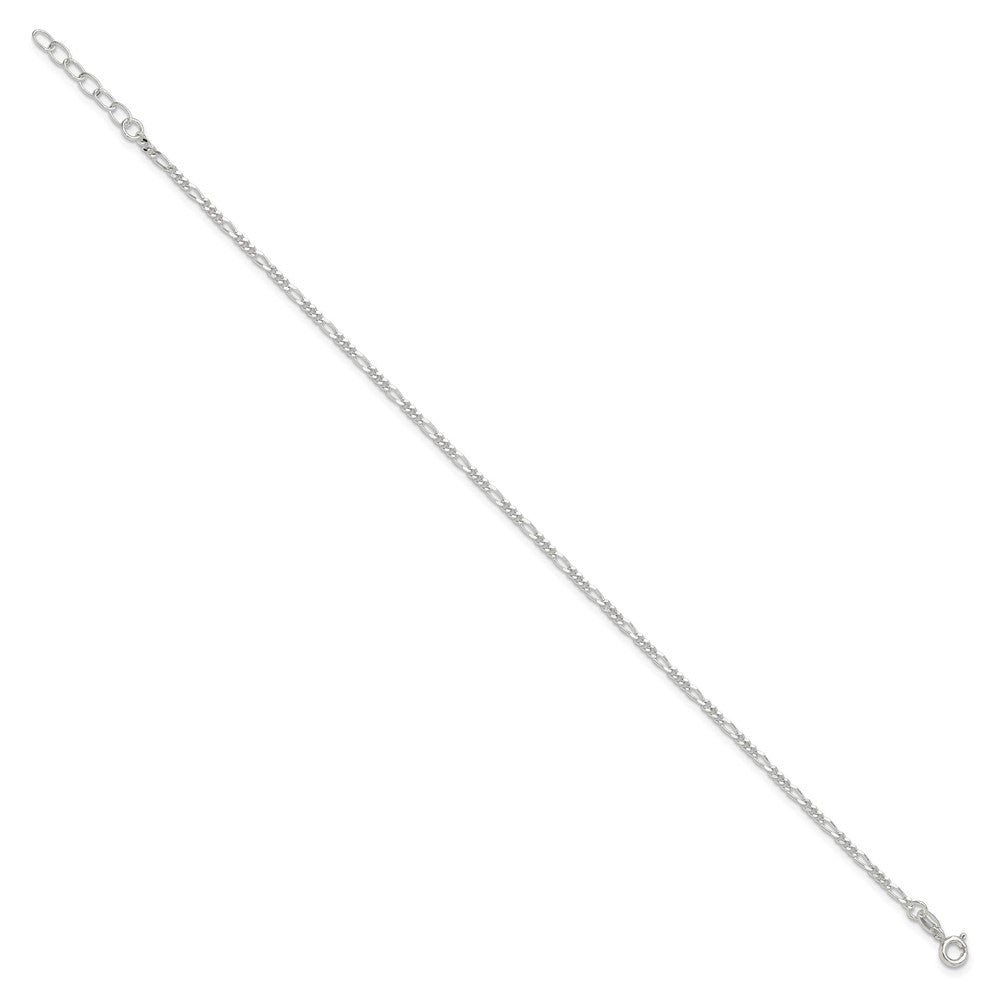 Sterling Silver Diamond Cut Polished Figaro Plus ext. Anklet