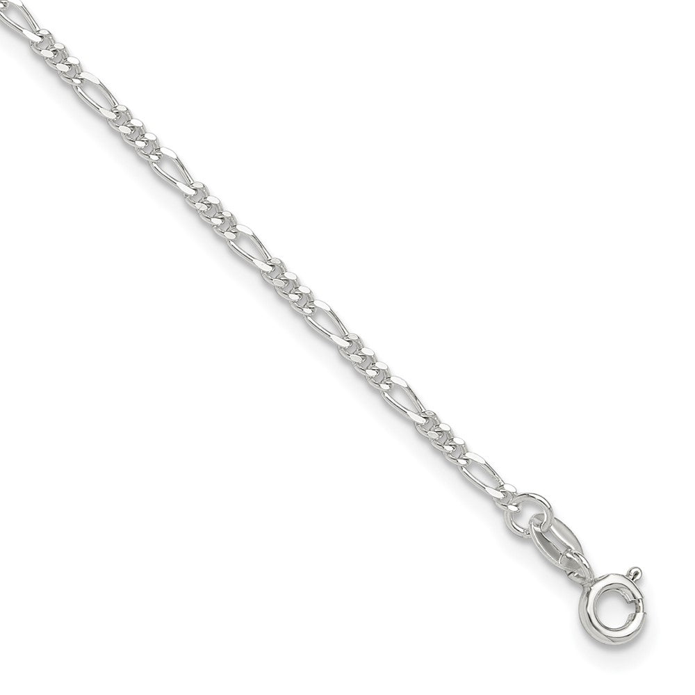 Sterling Silver Diamond Cut Polished Figaro Plus ext. Anklet