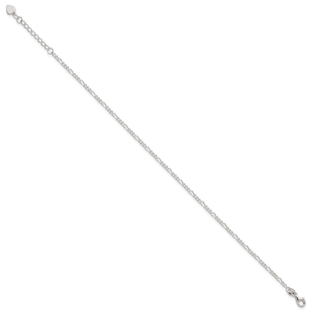 Sterling Silver D/C Polished Figaro Plus ext. Anklet