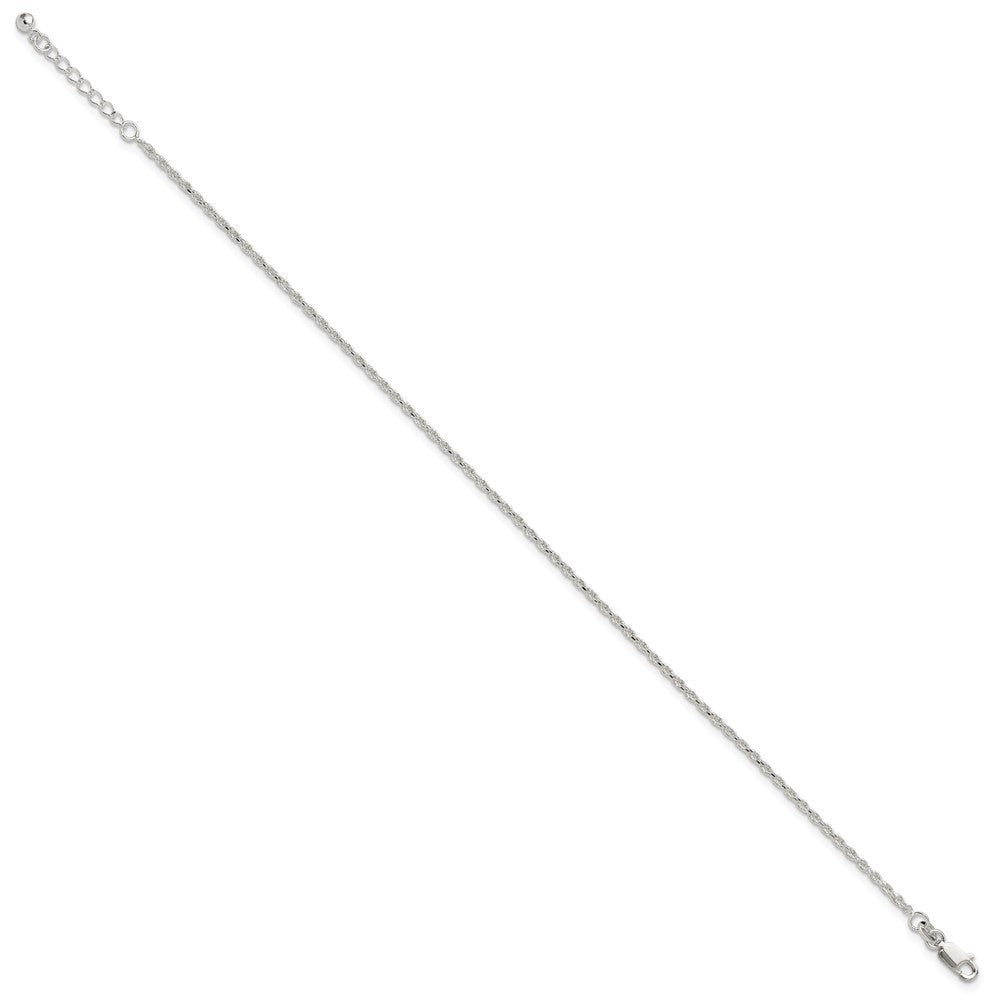 Sterling Silver Adjustable Diamond-Cut Rope Plus ext. Anklet