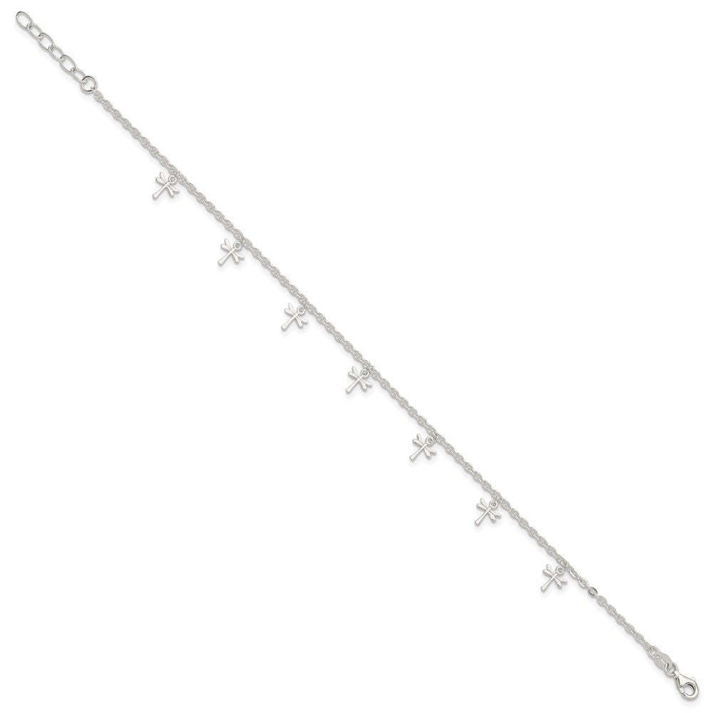 Sterling Silver Polished Dragonfly Plus Ext. Anklet