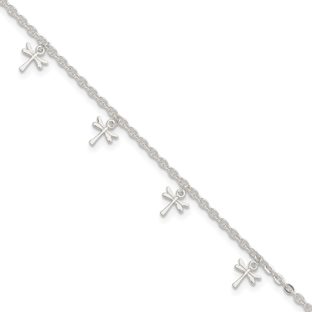 Sterling Silver Polished Dragonfly Plus Ext. Anklet