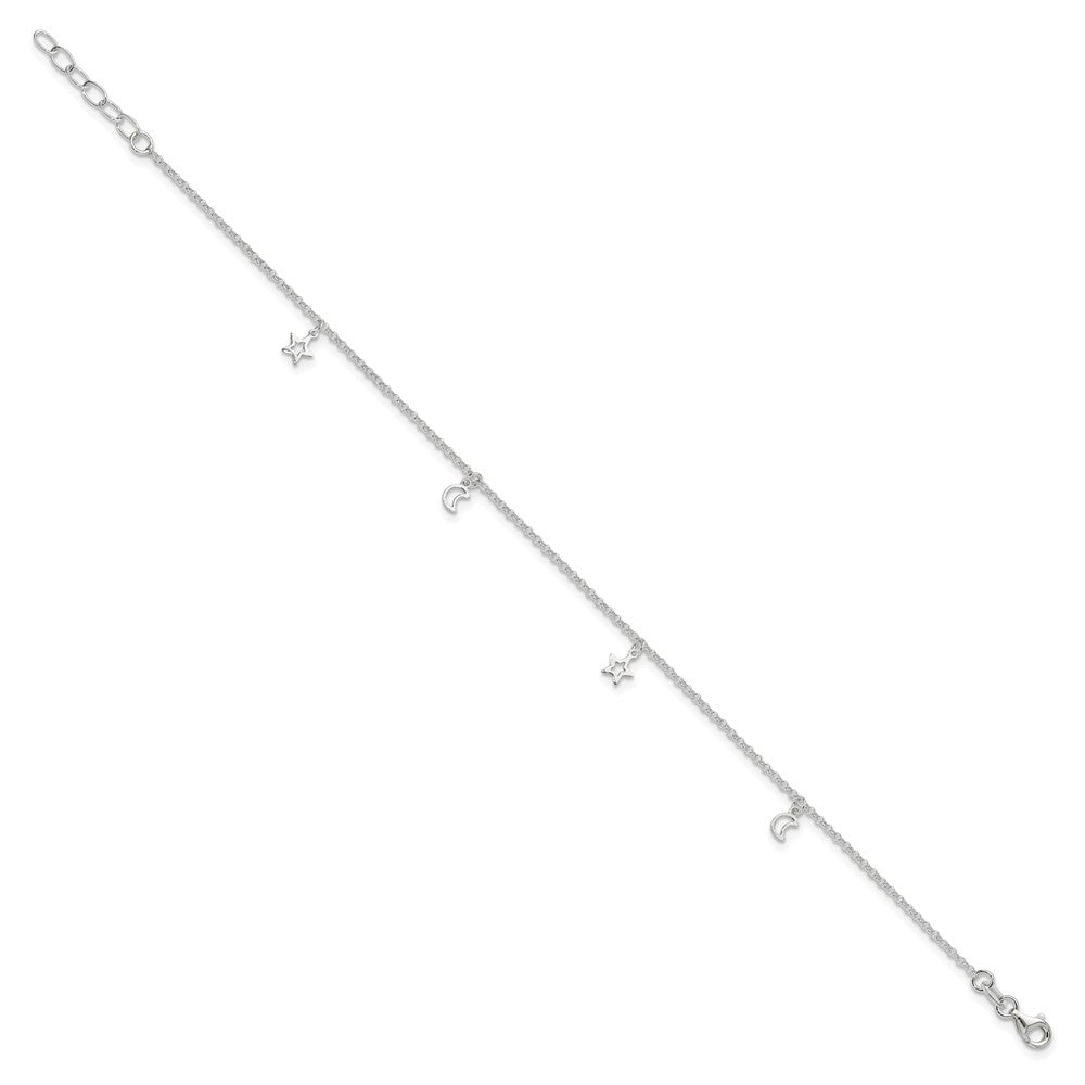 Sterling Silver Moon and Stars Plus Ext. Anklet