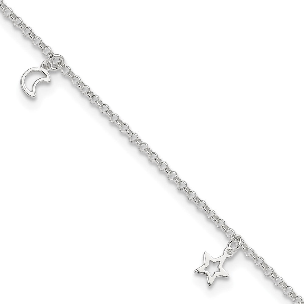 Sterling Silver Moon and Stars Plus Ext. Anklet