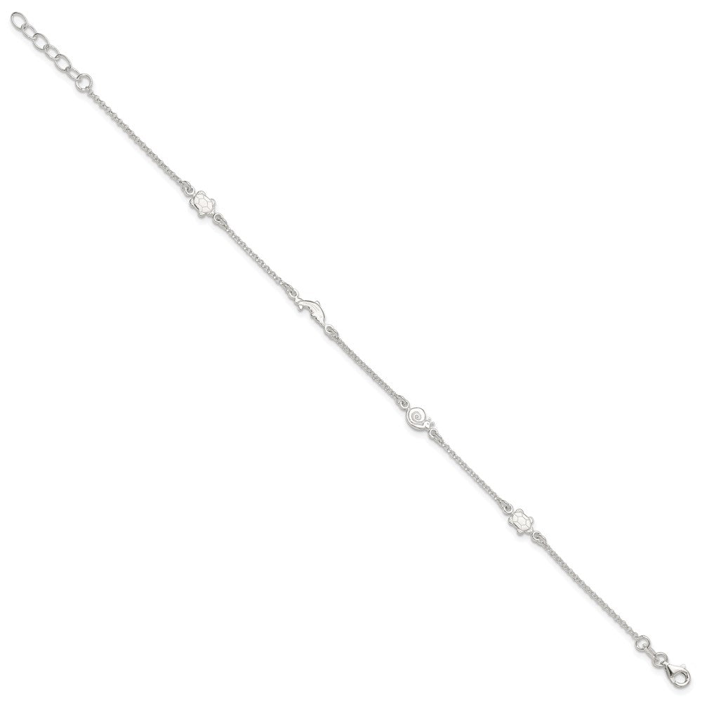 Sterling Silver Turtle/Dolphin/Snail Plus Extender - Total Anklet
