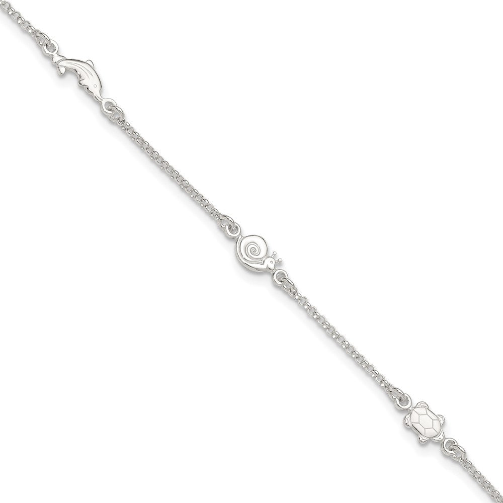 Sterling Silver Turtle/Dolphin/Snail Plus Extender - Total Anklet