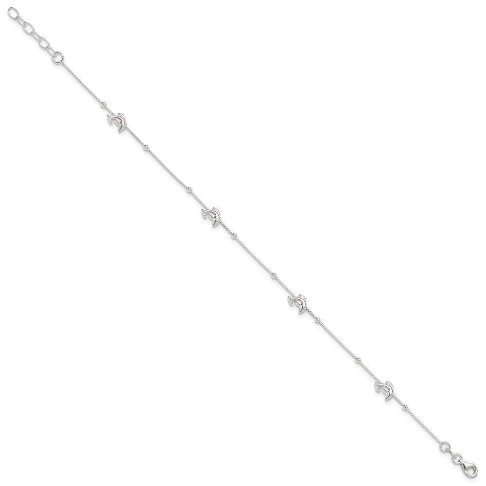 Sterling Silver Dolphins and Beads 4-Station Plus Extender - Total Anklet