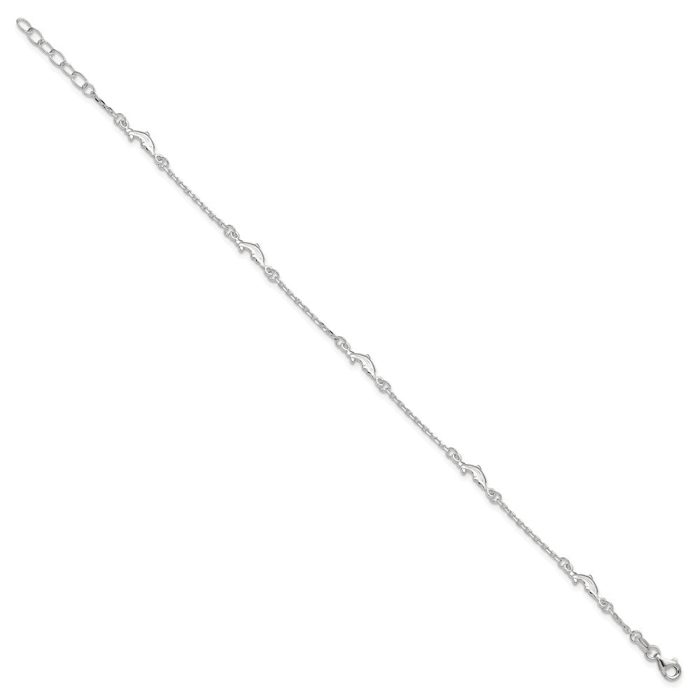 Sterling Silver Polished Dolphin Plus Ext. Anklet