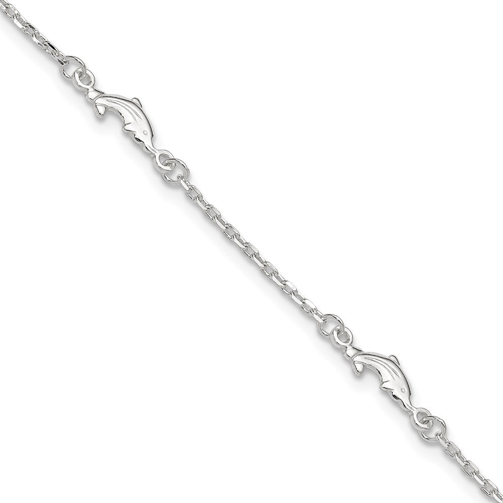 Sterling Silver Dolphin 5-Station Plus Extender - Total Anklet