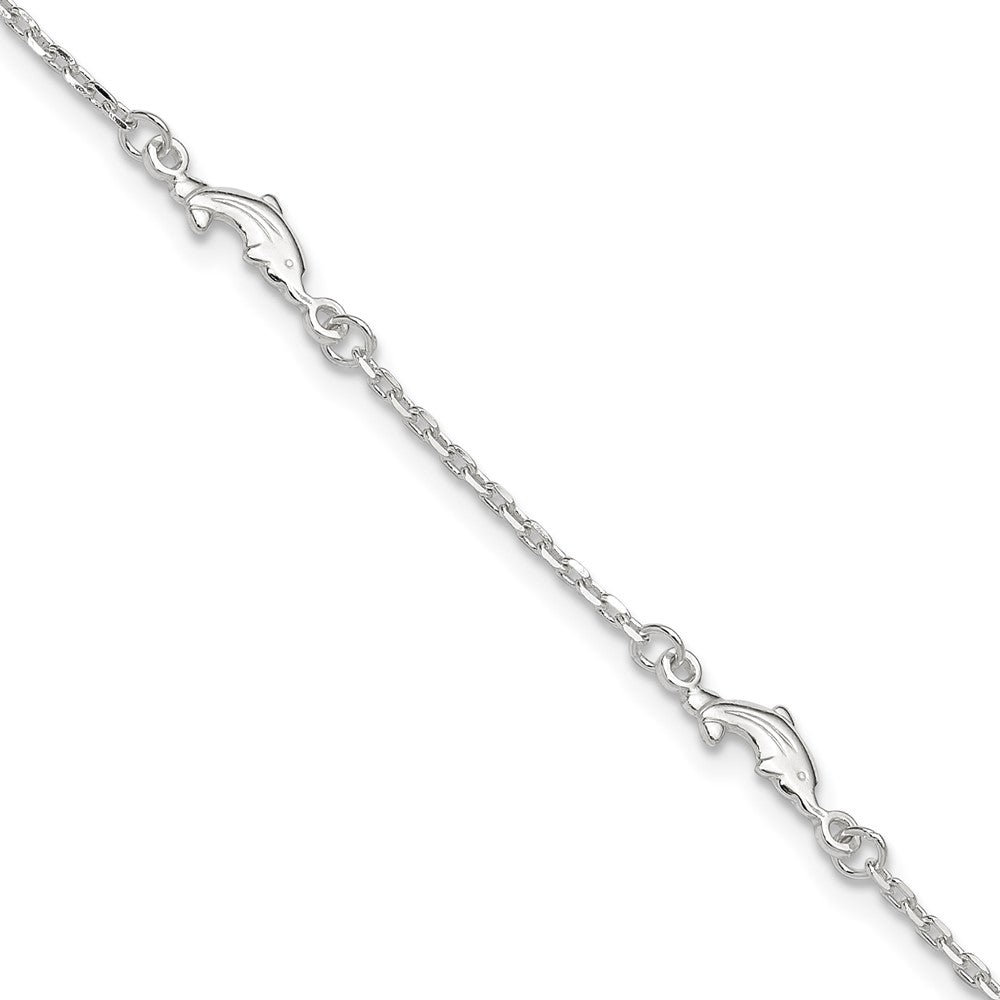 Sterling Silver Polished Dolphin Plus Ext. Anklet