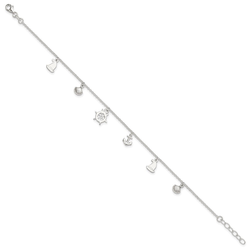 Sterling Silver Ocean Theme Charms Plus Extender - Total Anklet