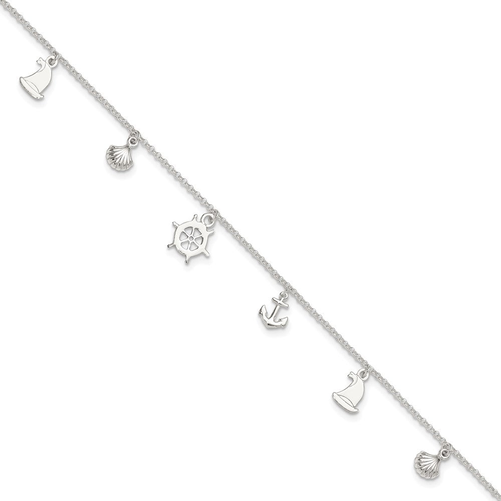 Sterling Silver Ocean Theme Charms Plus Extender - Total Anklet