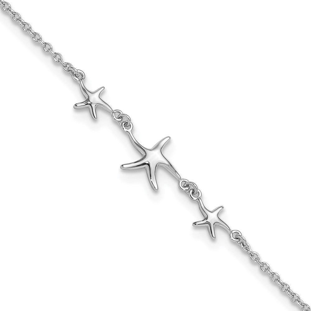 Sterling Silver Rhodium-plated w/ ext Three Stars Anklet