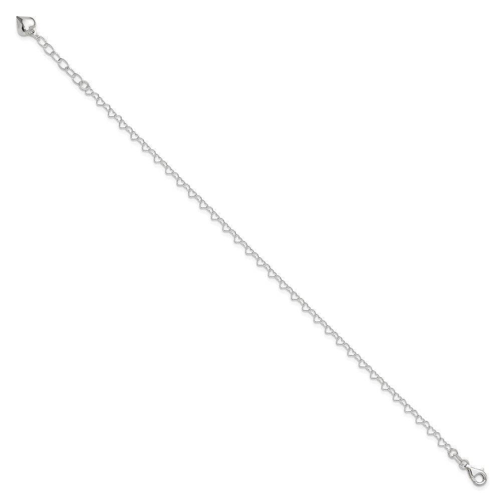 Sterling Silver Polished Puffed Heart Plus ext. Anklet