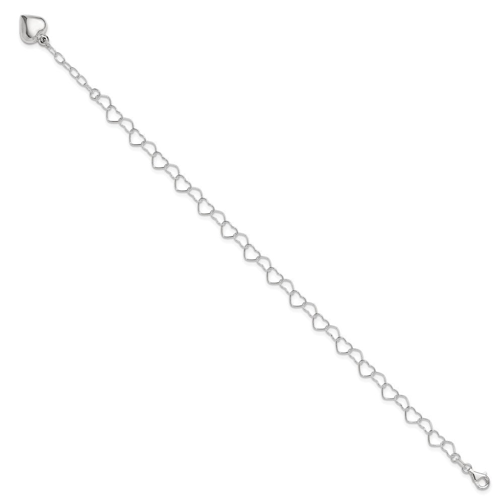 Sterling Silver Polished Puffed Heart Plus ext. Anklet