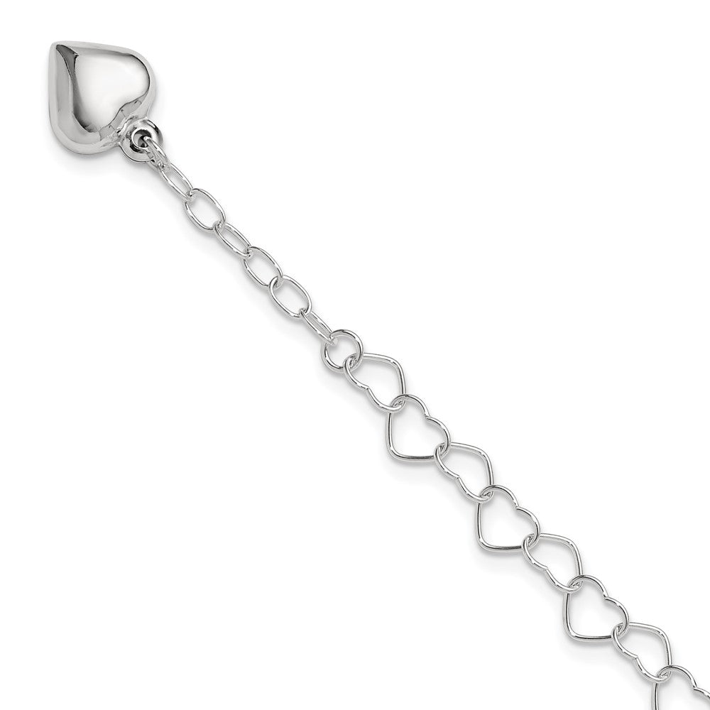 Sterling Silver Polished Puffed Heart Plus ext. Anklet