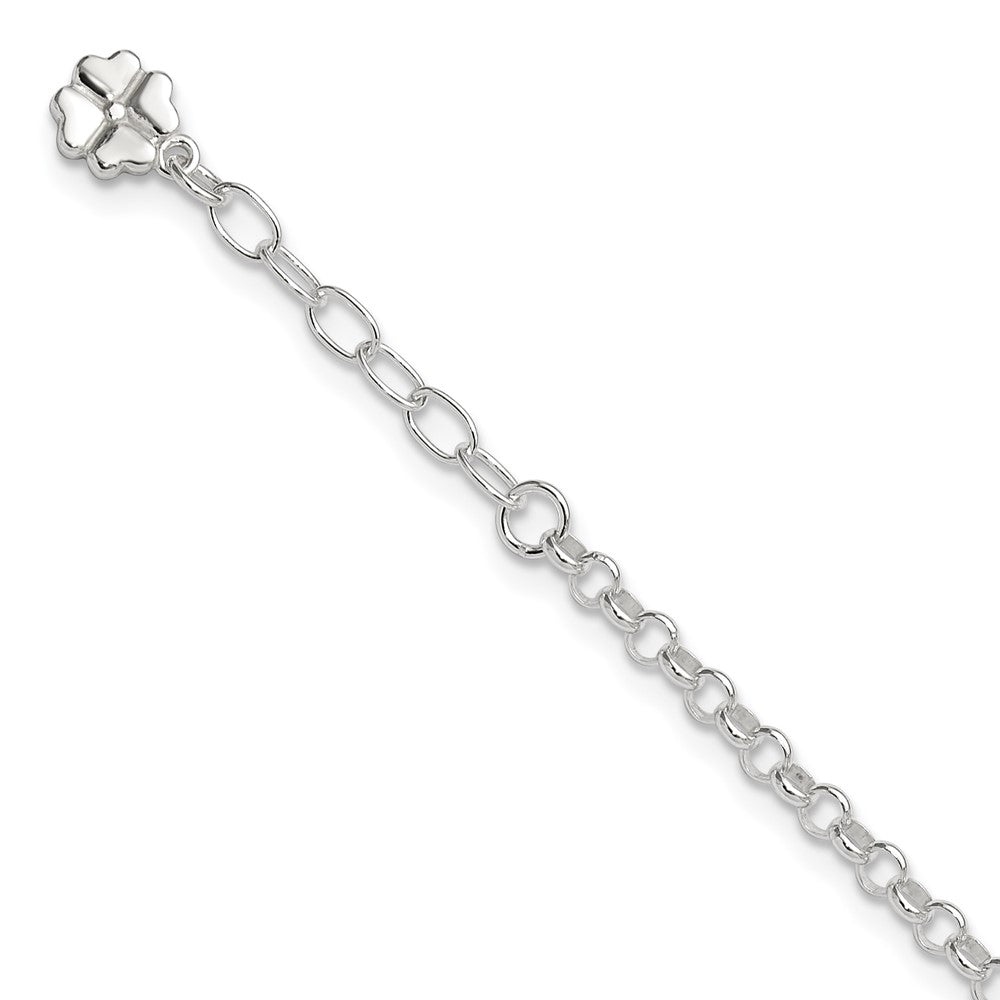 Sterling Silver Polished Four Leaf Clover Plus Ext. Anklet