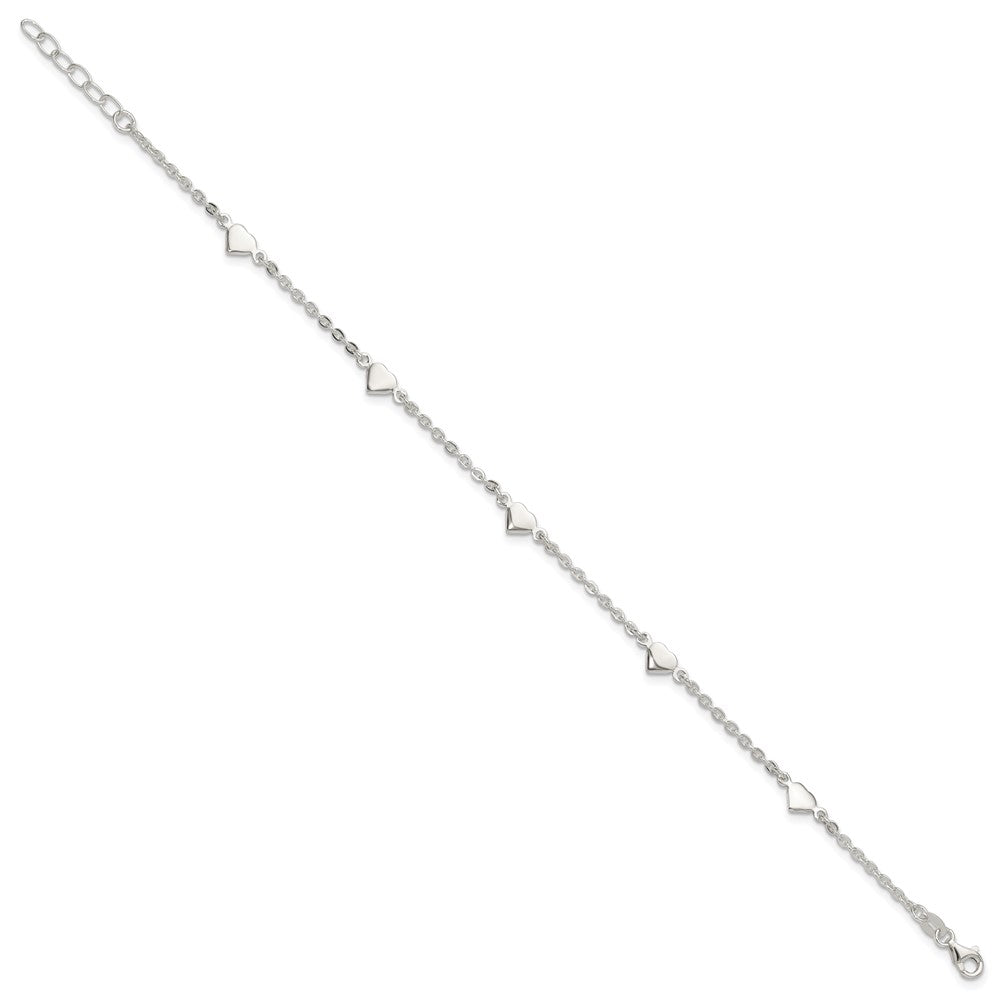 Sterling Silver Polished Heart Plus ext. Anklet