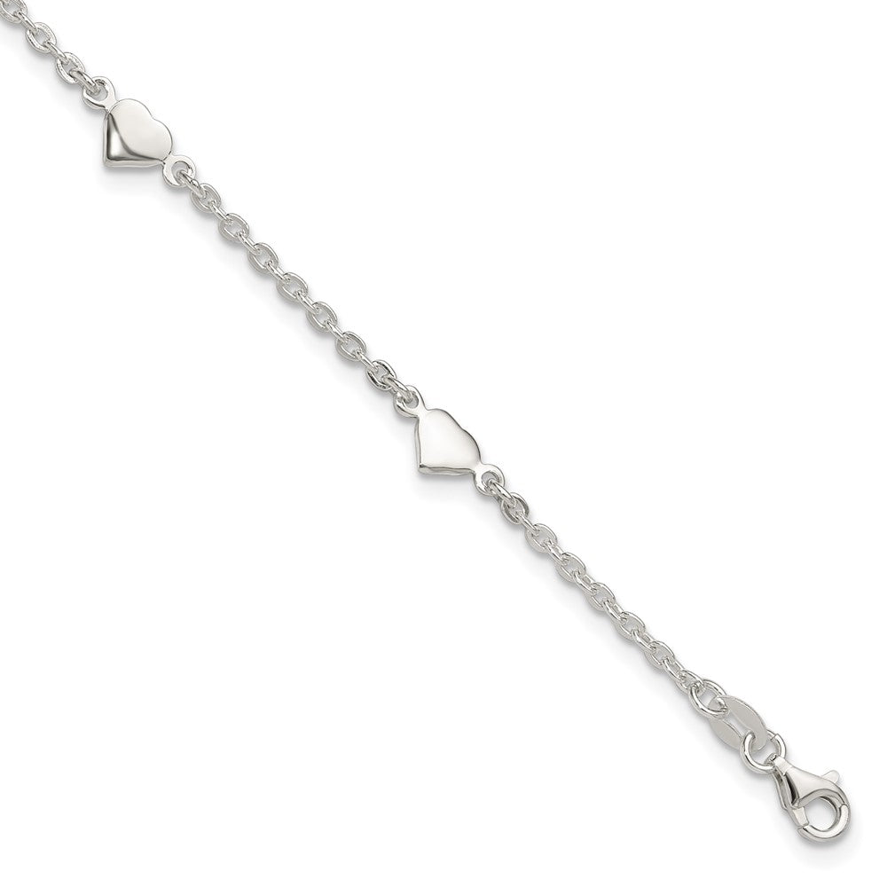 Sterling Silver Polished Heart Plus ext. Anklet