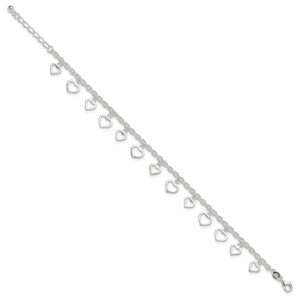 Sterling Silver Plus Ext Polished Heart Anklet