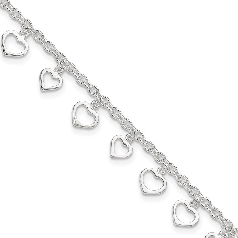 Sterling Silver Plus Ext Polished Heart Anklet