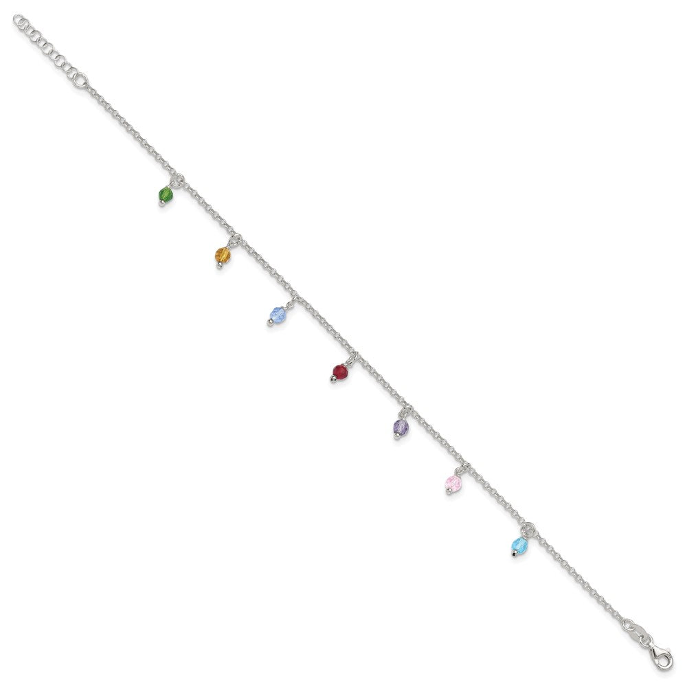 Sterling Silver Polished Multi-colored Beads Plus ext. Anklet