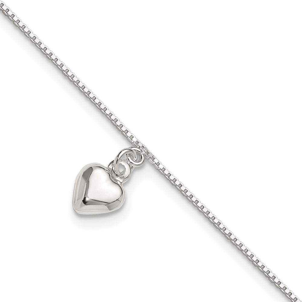 Sterling Silver Polished Puffed Heart Anklet