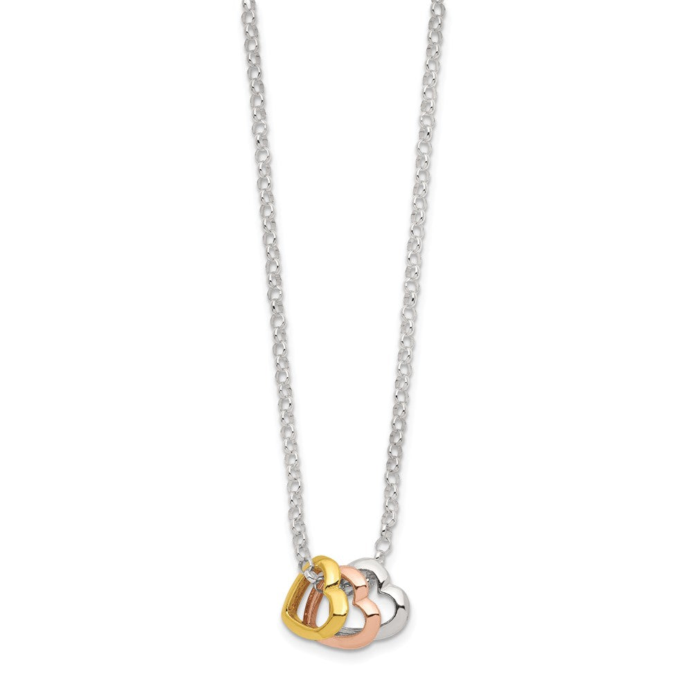 Sterling Silver and Multi-tone Vermeil Polished Fancy 3-Heart Necklace