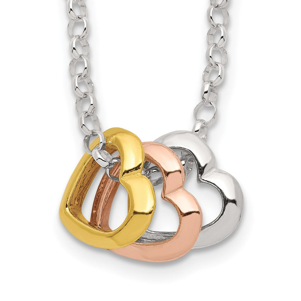 Sterling Silver and Multi-tone Vermeil Polished Fancy 3-Heart Necklace