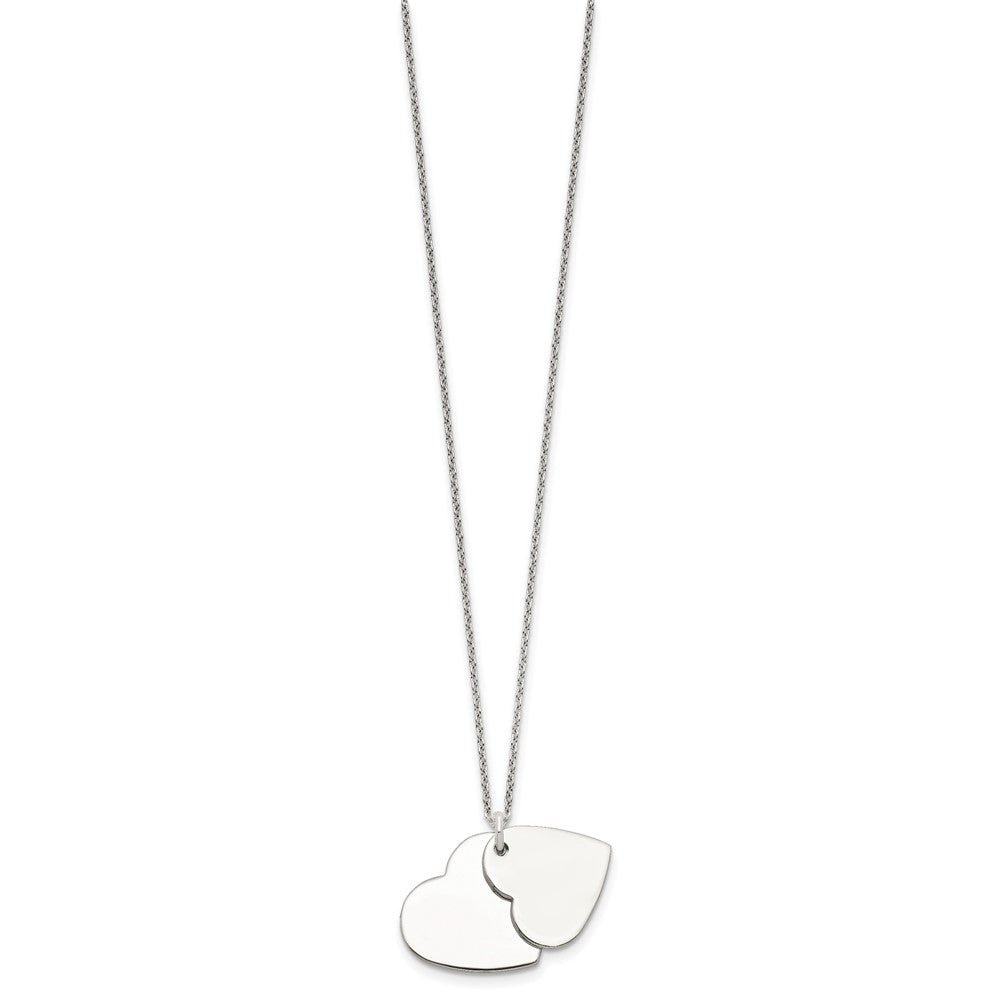 Sterling Silver Polished Engravable Double Heart Necklace