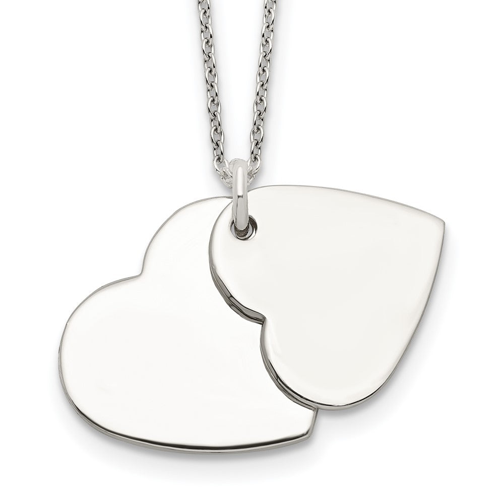 Sterling Silver Polished Engravable Double Heart Necklace