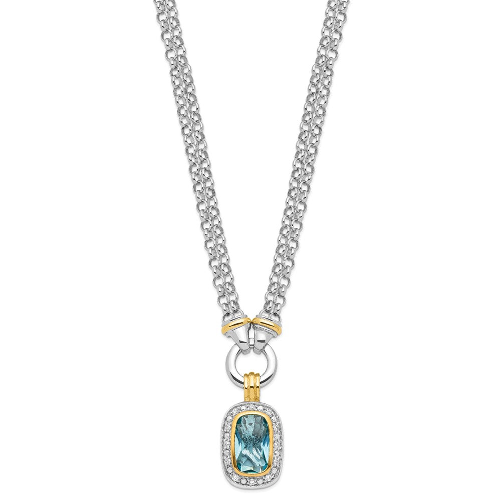 Sterling Silver Flash Gold-plated Clear and Blue CZ Necklace