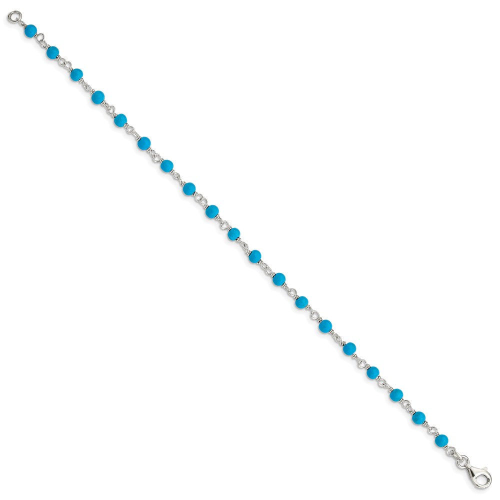 Sterling Silver Polished Genuine Turquoise Bead Bracelet