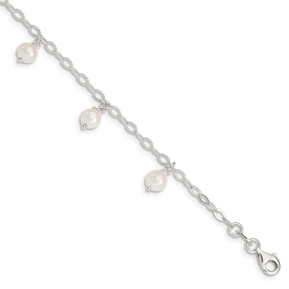 Sterling Silver White Semi-round FWC Pearl Bracelet