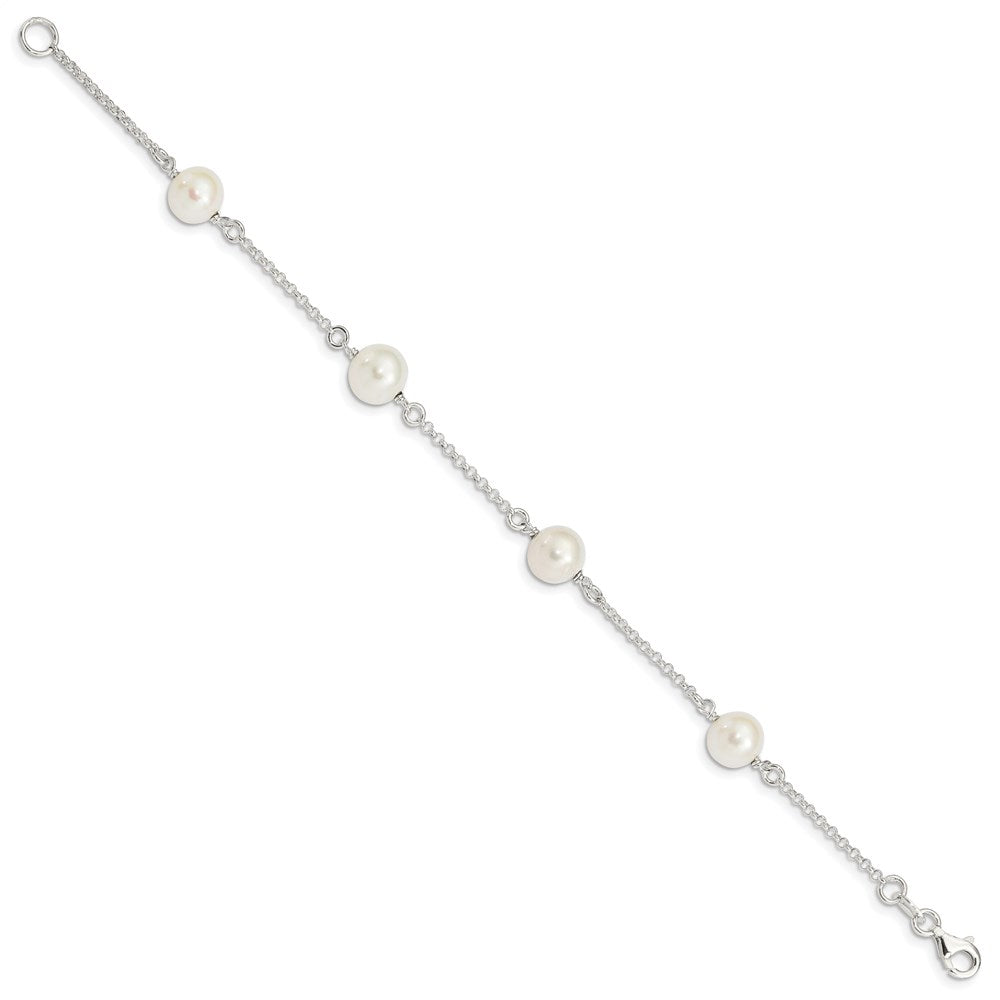 Sterling Silver 8- White Near-Round Freshwater Cultured Pearl 4-Station Bracelet