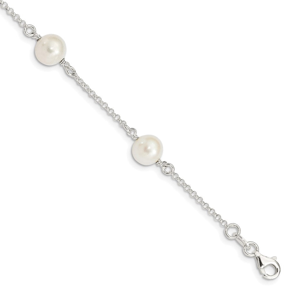Sterling Silver 8- White Near-Round Freshwater Cultured Pearl 4-Station Bracelet