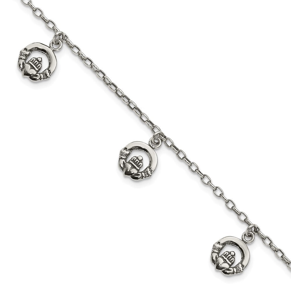 Sterling Silver Antiqued Claddagh Charms Bracelet