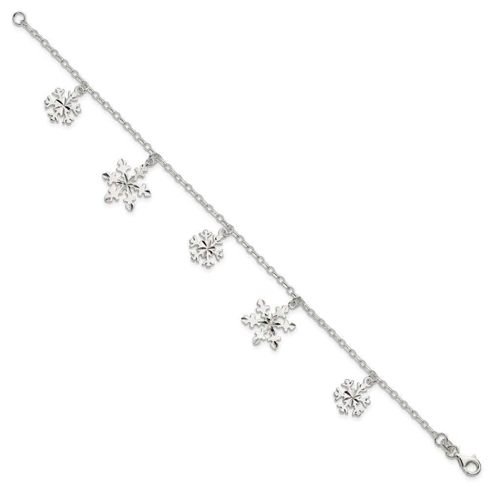 Sterling Silver Diamond-Cut Snowflake Charms Bracelet