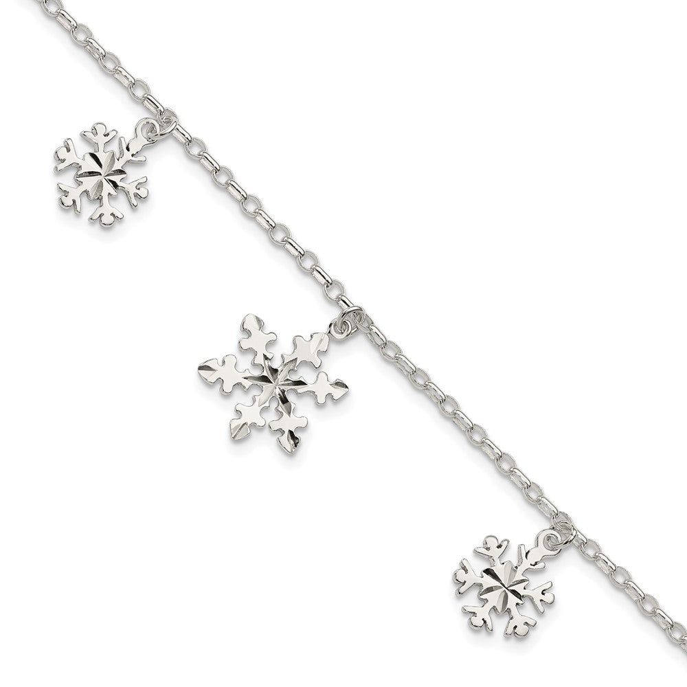 Sterling Silver Diamond-Cut Snowflake Charms Bracelet