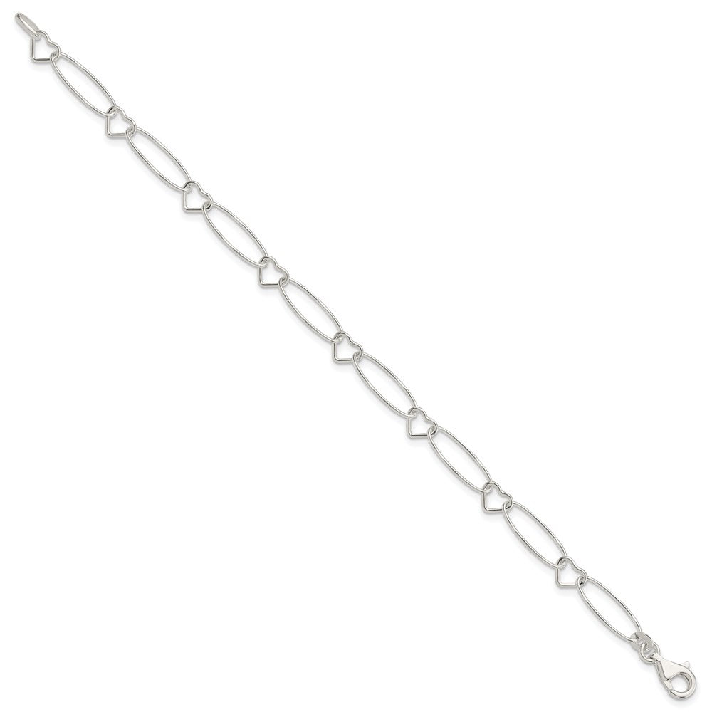 Sterling Silver Oval and Heart Link Bracelet